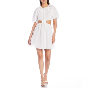 Febe‎ Round Neck Short Puffed Sleeve Cut-Out A-Line Dress Women’s Size 4 NWOT